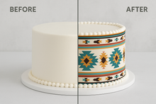 Load image into Gallery viewer, Before and after comparison of plain cake transformed with custom edible icing sheet