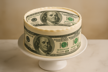Load image into Gallery viewer, "Luxury cake with edible $100 dollar bill icing sheet decoration