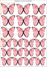 Load image into Gallery viewer, Sheet of soft pink edible butterflies with smooth gradient wings
