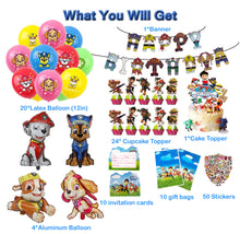 Load image into Gallery viewer, Paw Patrol birthday party decorations set with character toppers