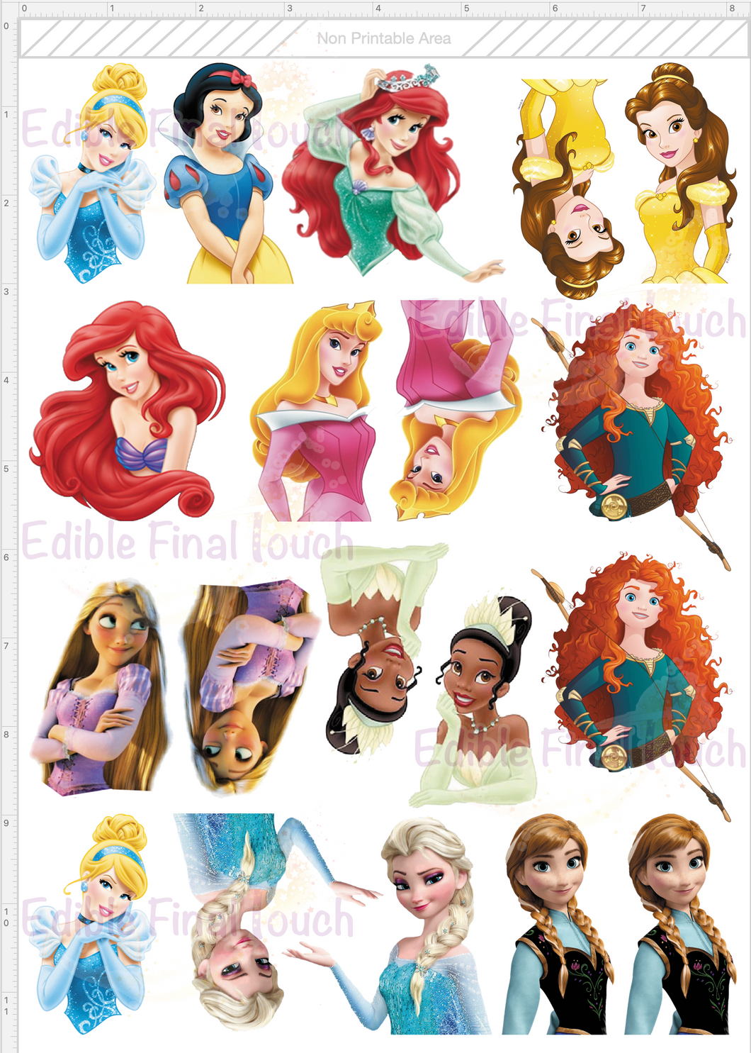 Edible Disney Princesses Cake Toppers - 19 Princess Set