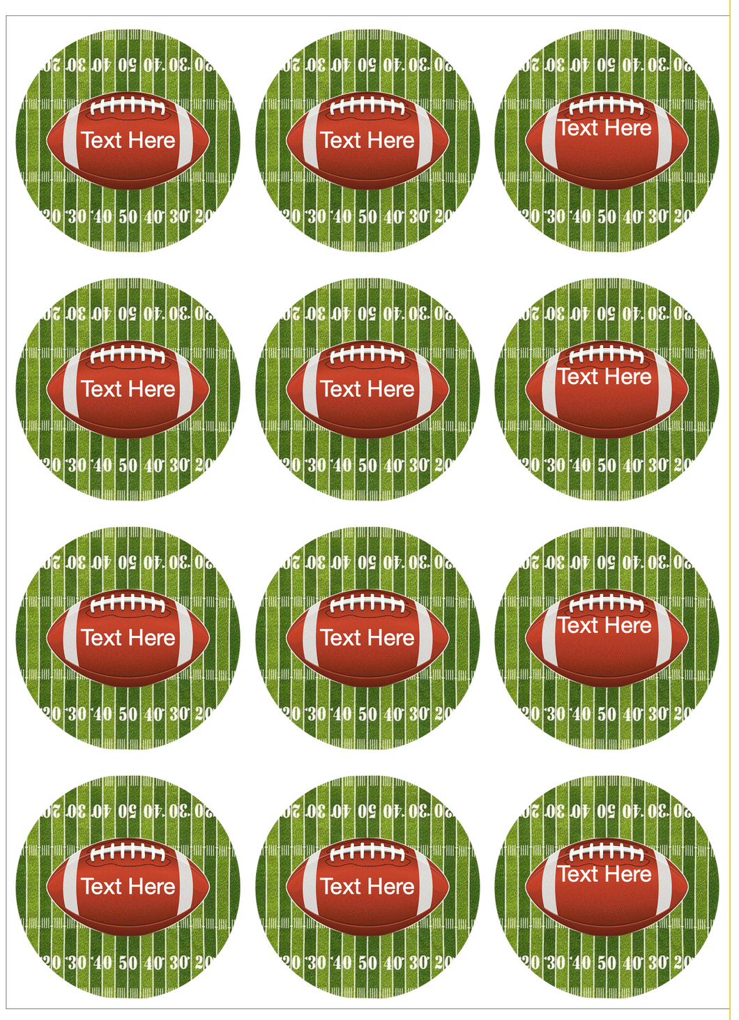 Customizable Super Bowl football edible cake decorations featuring realistic field design with yard lines and football graphic