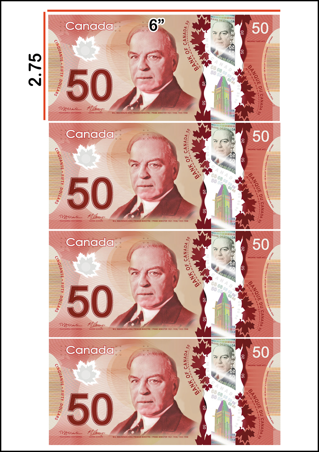 Edible $50 Canadian Bill Cake Decorations