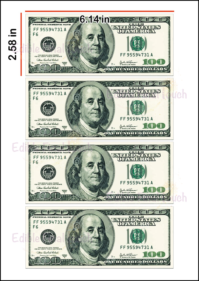 Edible $100 USD bill Cake Decorations