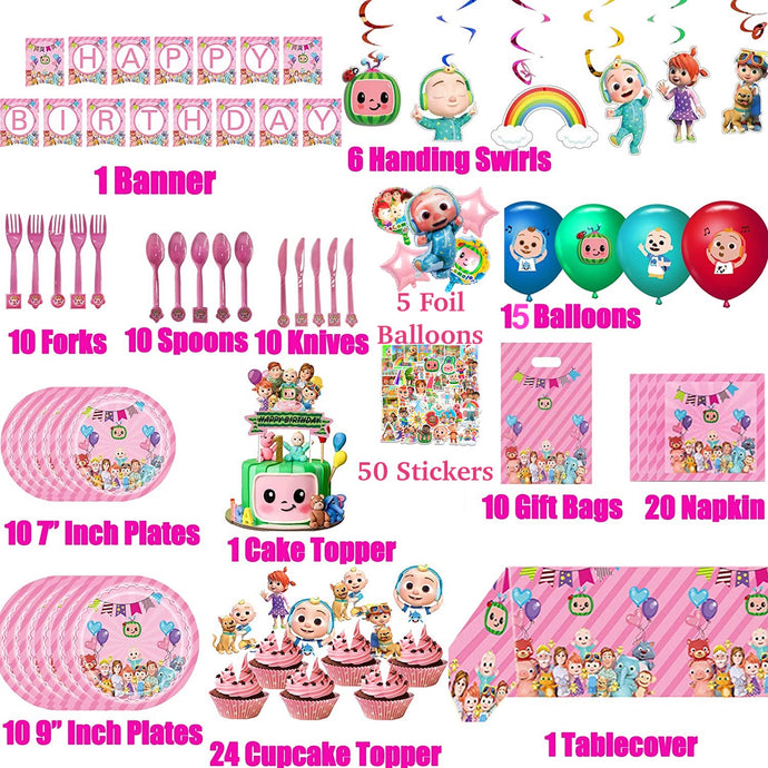 JJ Coco Melon (Pink) Birthday Party Theme Decorations Set