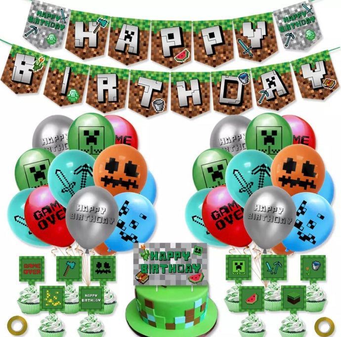 Minecraft Birthday Party Theme Decorations Set - Edible Final Touch