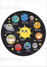 Load image into Gallery viewer, Birthday cake decorated with edible solar system toppers
